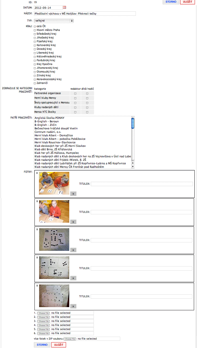 formulář pro úpravy existující fotogalerie (ukázka)