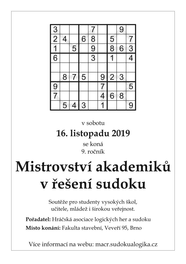 Mistrovství akademiků ČR v sudoku 2019
