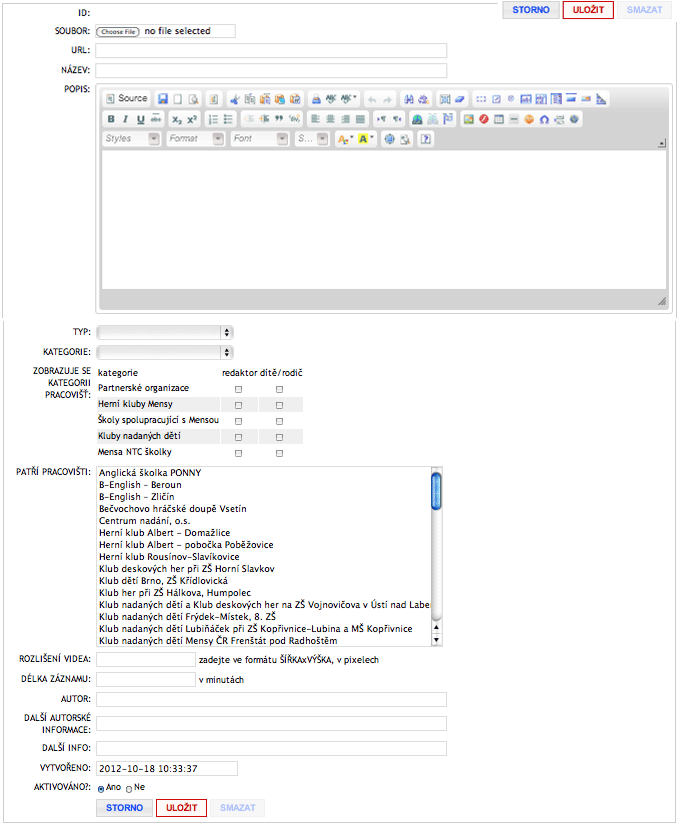 formulář pro vložení nového souboru/dokumentu